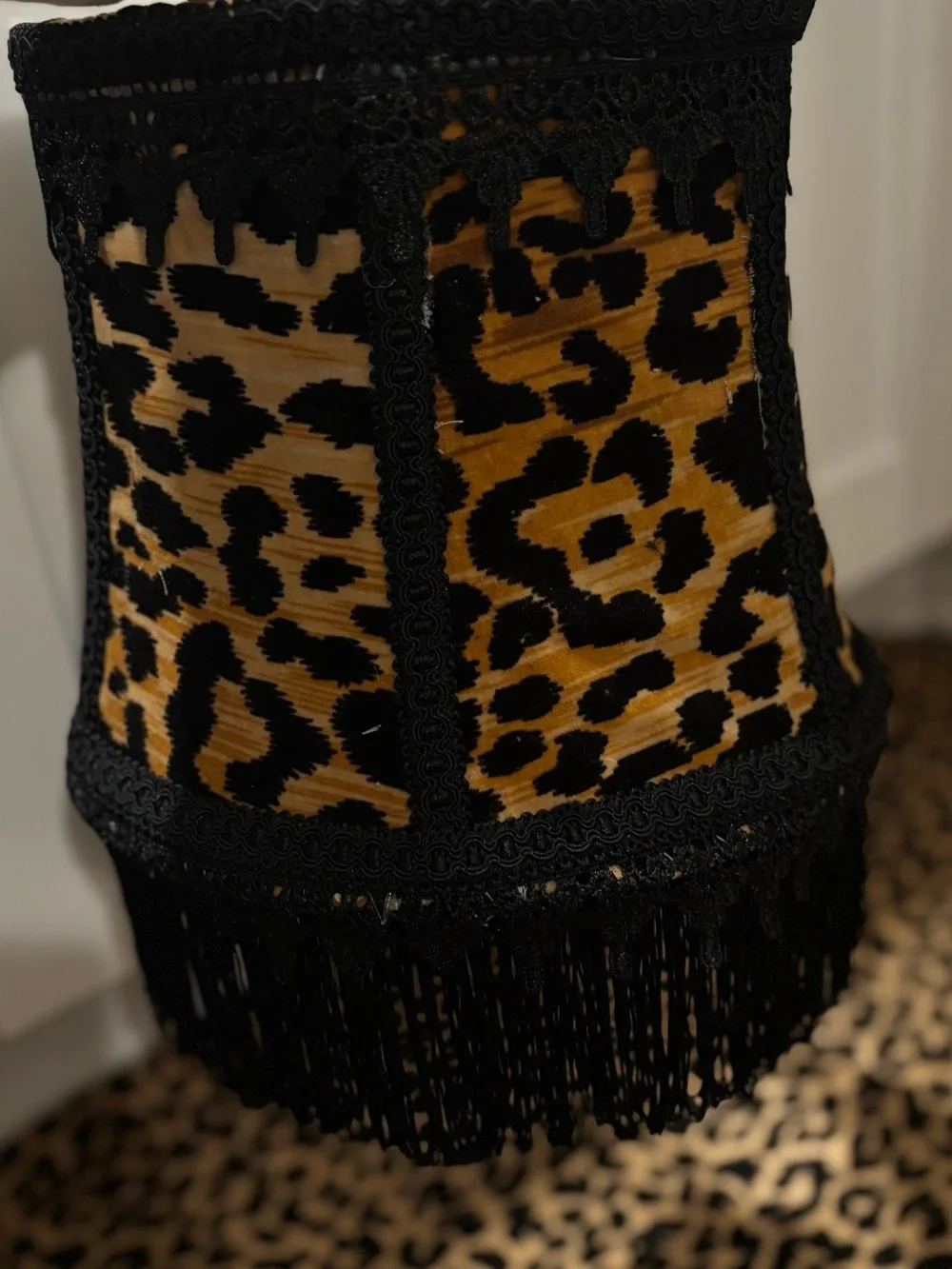 Handmade gothic Victorian Leopard Print Fringe Lamp Shade - Home Accents
